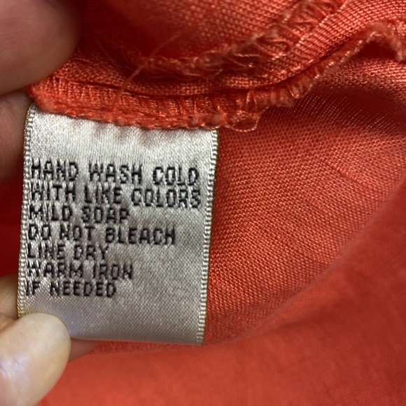 Orange 100% linen half sleeve breathable lightweight formal embroidered top sz M - Picture 6 of 8